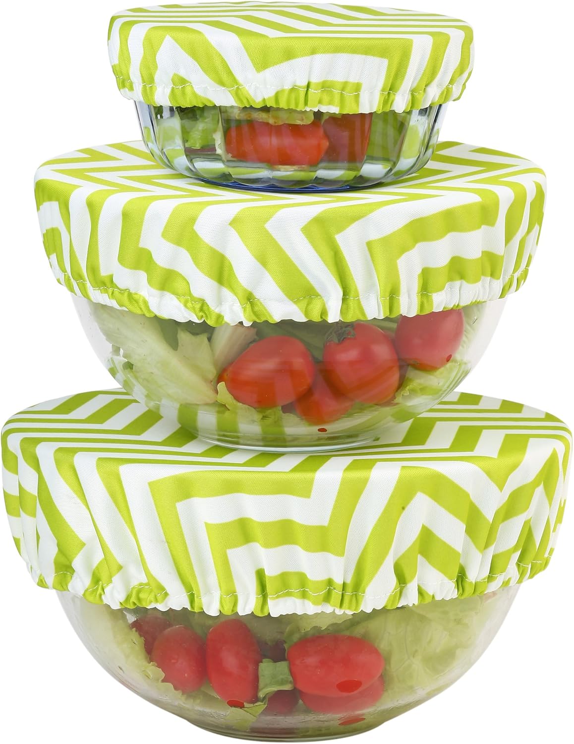 Wegreeco Reusable Bowl Covers - Set of 3,Chevron Green