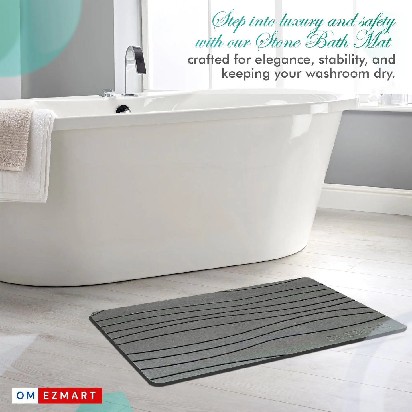 OMEZMART Stone Bath Mat | Natural, Non-Slip Bathroom Mat | Eco-Friendly Design OMEZMART