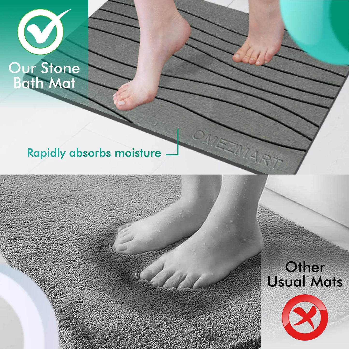 OMEZMART Stone Bath Mat | Natural, Non-Slip Bathroom Mat | Eco-Friendly Design OMEZMART