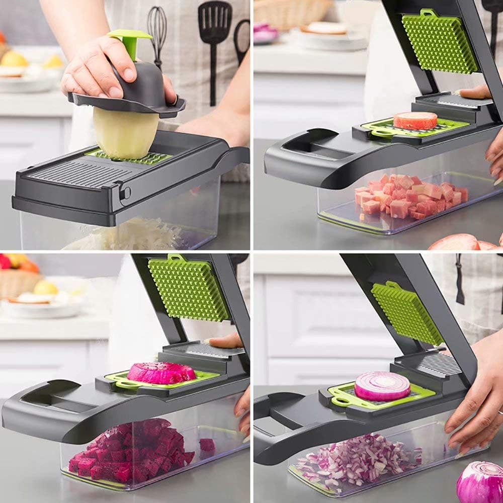 Vegetable Chopper Mandoline Slicer Cutter Chopper and Grater 12 in 1 Vegetable Slicer Cheese Slicer Onion Chopper Black