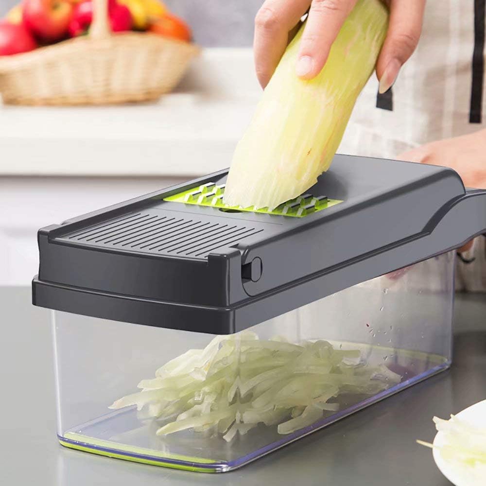 Vegetable Chopper Mandoline Slicer Cutter Chopper and Grater 12 in 1 Vegetable Slicer Cheese Slicer Onion Chopper Black
