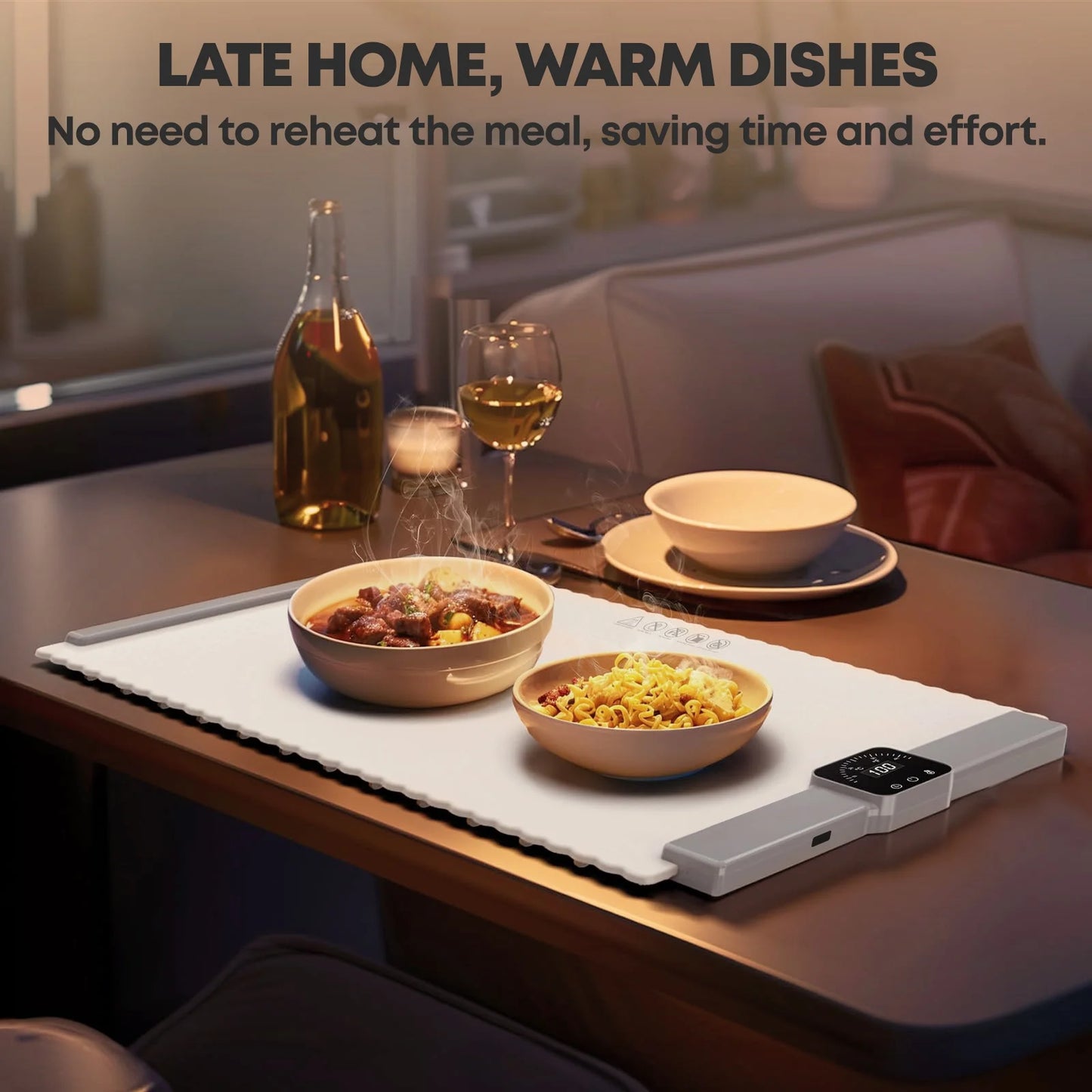 Electric Warming Tray, Warming Mat for Food , Portable Large Food Warmers Mat for Buffets Parties,Full Surface Fast Heating,5 Temperature Setting,White