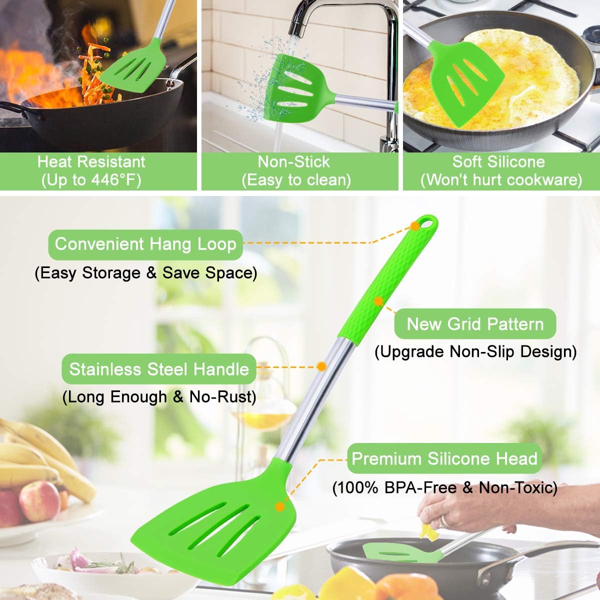 Silicone Cooking Utensils Set, 31pcs Kitchen Utensils Set, Heat Resistant Non-stick Silicone Spatula Set with Stainless Steel Handle BPA-Free Kitchen Cooking Tools Set - Colorful