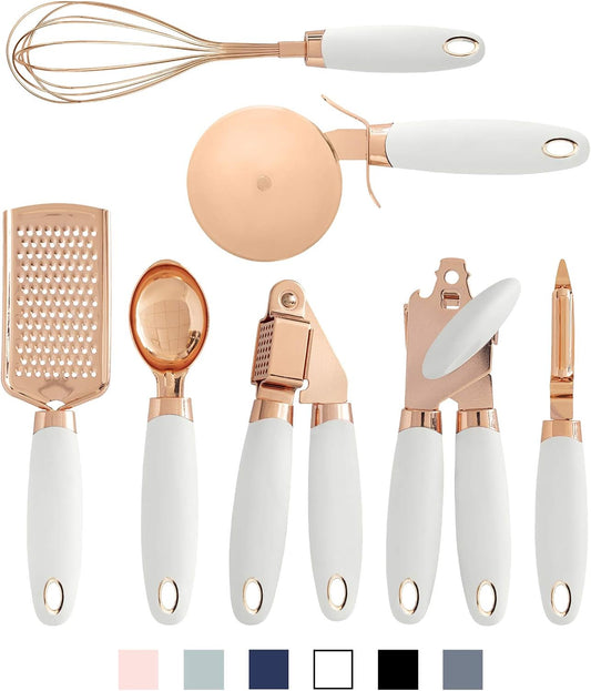 COOK With COLOR 7 Pc Kitchen Gadget Set Copper Coated Stainless Steel Utensils with Soft Touch White Handles