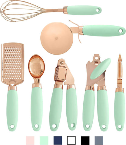 COOK With COLOR 7 Pc Kitchen Gadget Set Copper Coated Stainless Steel Utensils with Soft Touch White Handles