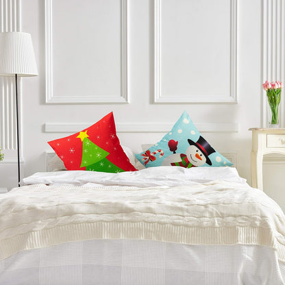 Christmas Pillow Covers 18x18 Set of 4 Christmas Pillow Covers Colorful Christmas Pillow Covers Cartoon Linen Tree Snowman Reindeer Snow Pillow Case for Sofa