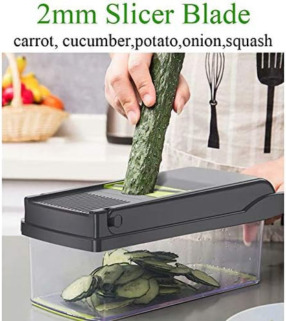 Vegetable Chopper Mandoline Slicer Cutter Chopper and Grater 12 in 1 Vegetable Slicer Cheese Slicer Onion Chopper Black