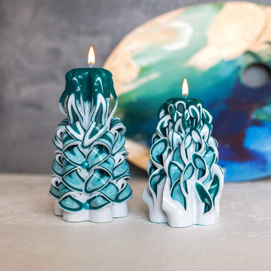 Hand-Carved Decorative Candle – Emerald White Christmas Gift Candle
