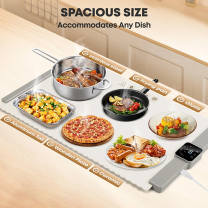 Electric Warming Tray, Warming Mat for Food , Portable Large Food Warmers Mat for Buffets Parties,Full Surface Fast Heating,5 Temperature Setting,White